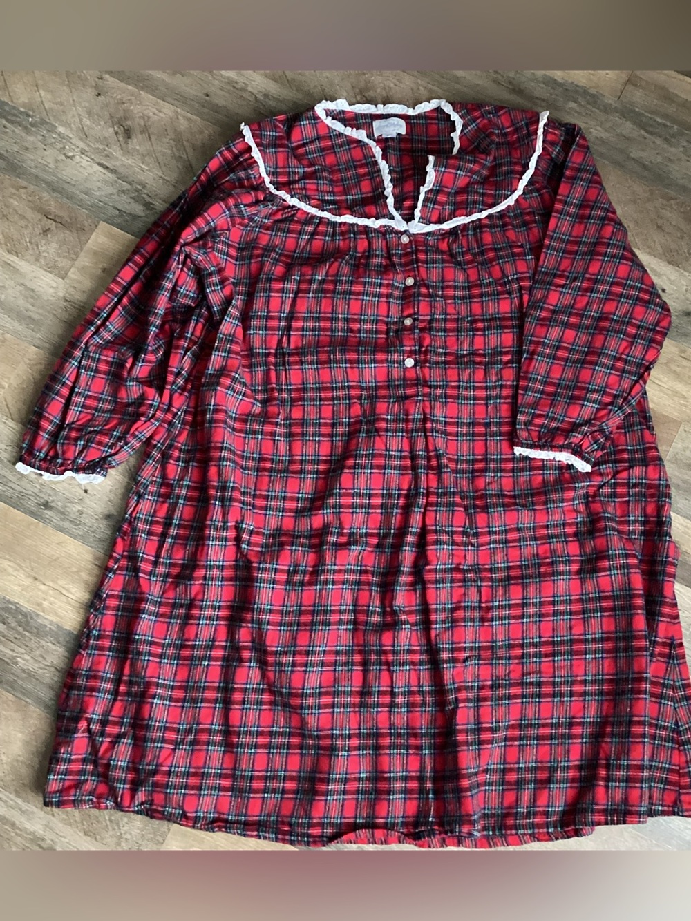 Plaid Red Cotton Nightgown with Lace Trim